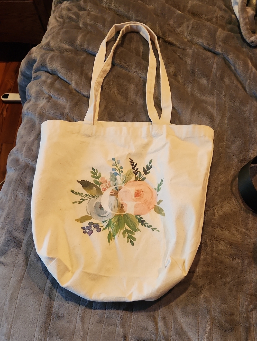 Floral Canvas Tote Bag with Pastel Bouquet With a G in The Middle NWOT